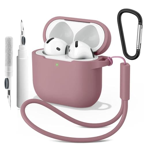 Image of Wanme Case for AirPods 4 with Cleaner Pen, Silicone Protective Cover for Apple Airpods Generation 4 with Carabiner, Front LED Visible,Bean Paste Powder