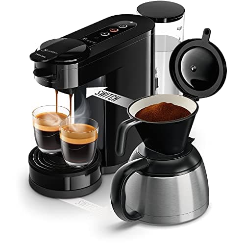 Image of Philips Senseo Switch Pad and Filter Coffee Maker, 2-in-1 Brewing Technology, 1 Litre Water Container, 7 Cups in One Pass Piano Lacquer Black (HD6592/64)
