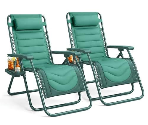 Image of KEPLIN Set of 2 XXL Premium Heavy Duty Padded Two Tone Zero Gravity Chairs - Luxurious Garden Recliners, Adjustable Headrest, Cup & Phone Holder, Foldable, Patio Sun Loungers - 150kg Weight Capacity