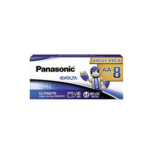Image of Panasonic EVOLTA AA batteries, pack of 8 alkaline batteries, AA Mignon LR6, plastic-free packaging, 100% recyclable, 1.5 V, premium batteries for toys, robots and torches