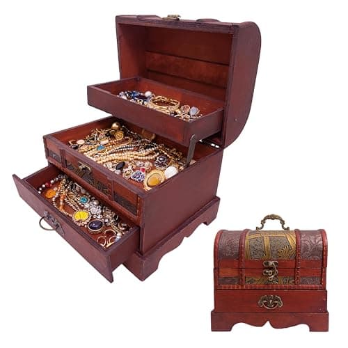 Image of Tumahe Vintage Witchy Wooden Jewelry Box, 8.66 x 6.3 x 7.28 Inche Antique Gothic Jewelry Box with Drawer for Women, Girls - Perfect Mom Gifts for Mother's Day, Ring Necklace Earring Storage