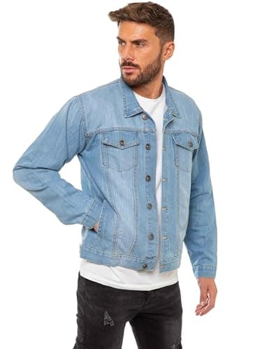 Image of 989Zé ENZO Mens Jacket Casual Classic Denim Regular Fit Western Style Trucker Coat EZJ391 LIGHT BLUE L