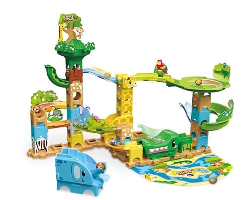 Image of VTech Marble Rush Safari Slides, Construction Set for Kids, 58 Building Pieces & 6 Marbles, Includes 3 Animal Friends, Suitable for Ages 3, 4, 5+ Years, English Version