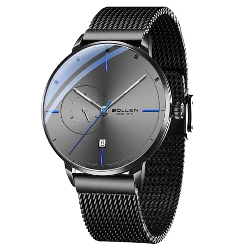Image of SOLLEN Men's Automatic Watches,Automatic Watches for Men,Original Mechanical Watch Movement,Water Resistant,Luminous Hands,Calendar and 24-Hour Display,Minimalist Self-Winding Wrist Watches for Men