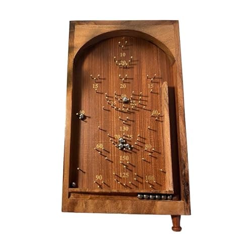 Image of Thorness Classic vintage style TABLETOP PINBALL BAGATELLE GAME | 34cm x 20cm | Spring plunger | Brass pins and steel balls | Shesham Rose wood board