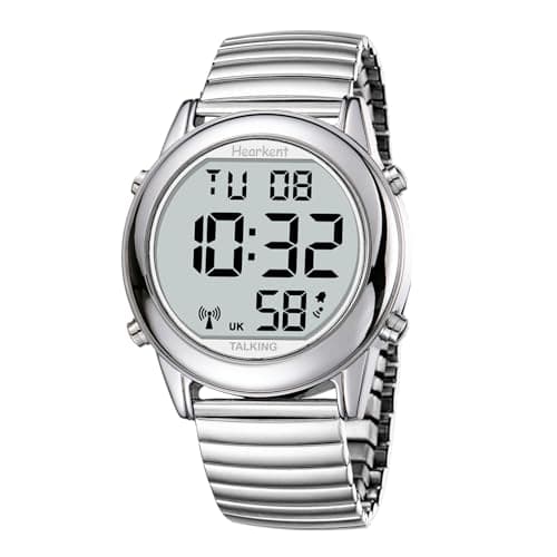 Image of Hearkent Atomic Digital Talking Watch British English Speaking Pleasant Voice Big Numbers Radio-conrtolled Watch for Elderly Or Blind People (Elastic Silver)