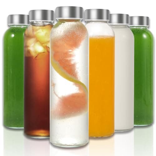 Image of LIMILI Glass Bottles, 6 Pack 500ml with Stainless Steel Lids, Leak Proof Reusable Glass Drinking Bottles for Hot & Cold Drinks, Work, Gym, Home
