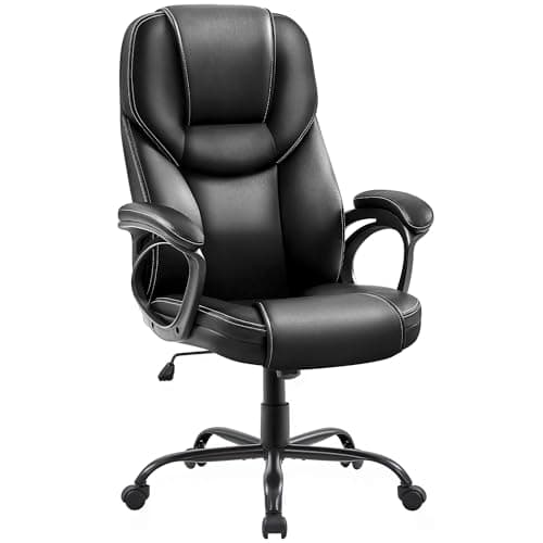 Image of Yaheetech PU Leather High Back Office Chair Executive Ergonomic Desk Chair Swivel Computer Chair with Armrests, Adjustable Height, Home Office, Black
