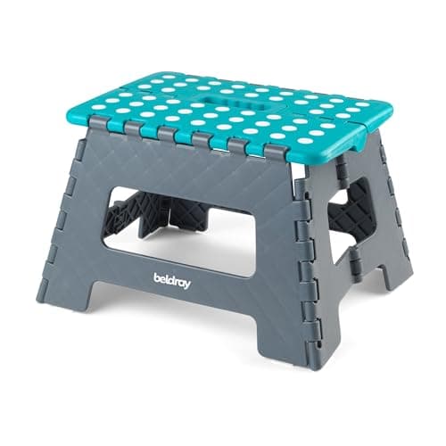 Image of Beldray LA032289FEU6 Folding Step Stool – Small Footstool With Carry Handle, Portable Lightweight Plastic Step, Foldable Compact Storage, Strong/Sturdy, Max Weigh 150KG, For DIY/Cleaning, Blue/Grey