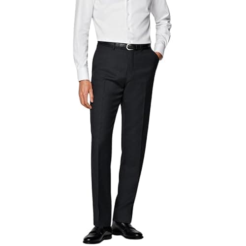 Image of Mens Smart Formal Trousers | Office Workwear Business Suit Bottoms | Flat Front & Straight Leg Dress Pants Classic & Comfort Fit | Waist Sizes 30–50 Inch- Charcoal 36W/33L