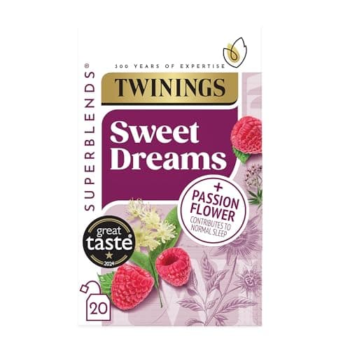 Image of Twinings Superblends Sweet Dreams Tea - Raspberry, Passionflower & Valerian Root Herbal Tea Infusion with Niacin (Vitamin B3) - Sleep Tea, 20 Biodegradable Tea Bags