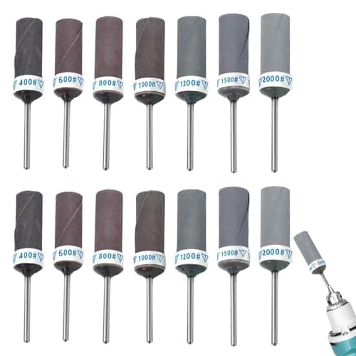 Image of Grit Sanding Drums for Rotary Tool, 14pcs Rotary Tool Bits Sander Set Bands Mandrels 400/600/800/1000/1200/1500/2000 Grits Sanding Bits Kit for Wood Plastic Metal Grinding Polishing