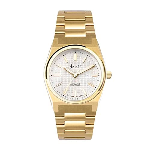 Image of Accurist Origin Ladies 34mm Automatic Watch in White with Analogue Date Display, and Gold Stainless Steel Strap 70025