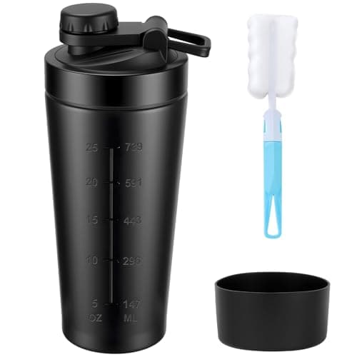 Image of Alaoo Stainless Protein Shaker, Protein Shakes Cup with Proof Screw On Lid, Sports Gym Supplement Protein Shake Bottle for Mixing Protein Shakes and Supplements, 750ml, Black