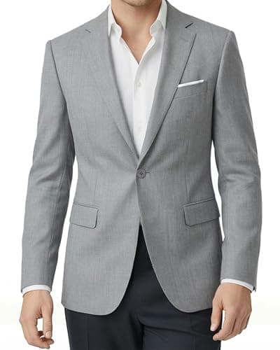 Image of WYWK Men's Regular Fit Blazer Smart Casual Jacket Lightweight Single Button Sports Coats,Light Grey,3XL