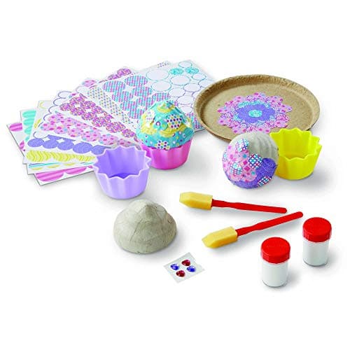 Image of Melissa & Doug Decoupage Made Easy Cupcake Paper Mache Deluxe Craft Kit With Stickers (3 Trinket Boxes, Tray)