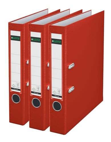 Image of Leitz Lever Arch File, Red, A4, 50 mm spine, Pack 3, Plastic, 310345125