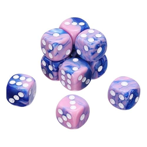 Image of sourcing map 10Pcs 6 Sided Colored Standard Dice, 16mm Acrylic D6 Mini Polyhedral Pearl Pattern Two Tone Colors Game Dice Set for Table Games, Pink/Blue, White Point
