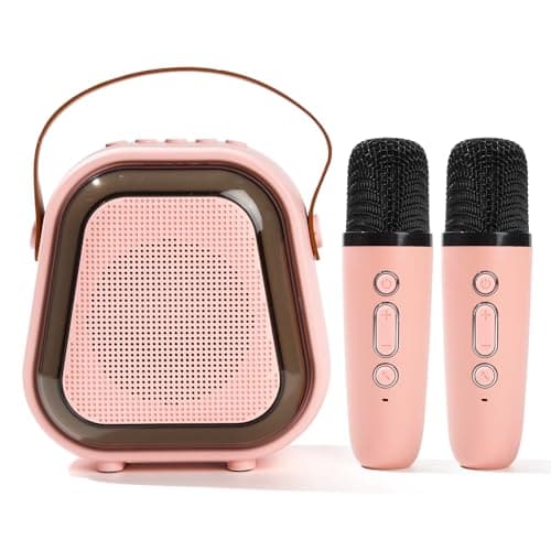 Image of Karaoke machine with 2 Microphones Pink Singing Equipment Speaker with Microphone and Light, Portable Bluetooth Karaoke Machine for Adults, Birthday Gifts for 3-12+ Year Old Girls (Pink+2 Mic)