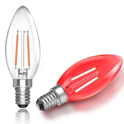 Image of E14 2W Red LED Light Bulb, 2W Red Candle Light Bulb Equivalent 20W, 200LM, AC 230V, Small Edison Screw Bulbs, Clear Glass C35 LED Filament Bulbs, Decoration for Halloween Christmas Party, 2 Pack