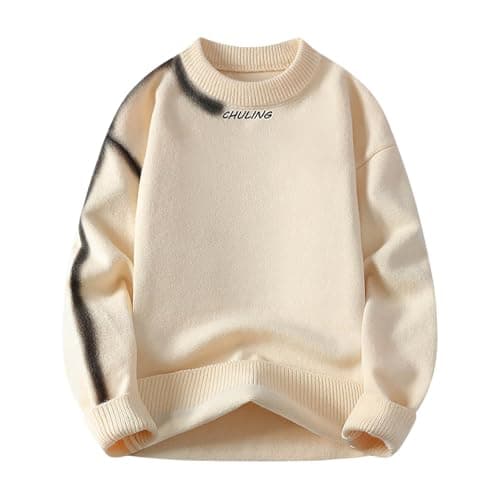Image of Mymyguoe Norwegian Pullover Men's Striped Wool Jumper Finest Merino Knitted Jumper Jacquard Knitwear Horse Pattern Sweater Sweatshirts Slim Fit Winter Warm Christmas Jumper, Q6 Beige, 3XL