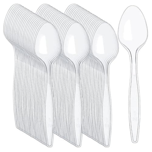 Image of Tezraftaar® 200 x Tithe Heavy Duty Plastic Spoons Reusable Clear Cutlery Set BPA Free Durable Catering Wedding Kids Parties Picnic Traveling