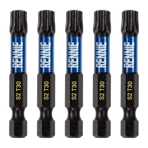 Image of 5 x Rennie Tools 50mm Long T30 TX30 Impact Screwdriver Driver Bits Set. Heavy Duty Magnetic Torx Screwdriver Bit Set. Black Oxide Coated Torx Impact Driver Bits. Torx Bit Set.