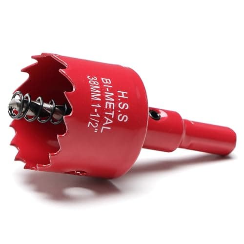 Image of 38mm Hole Saw, HSS Bi-Metal Hole Cutter with Drill Bit, Heavy Duty Hole Saw for Wood, Plastic, Drywall, Fiberglass, Red