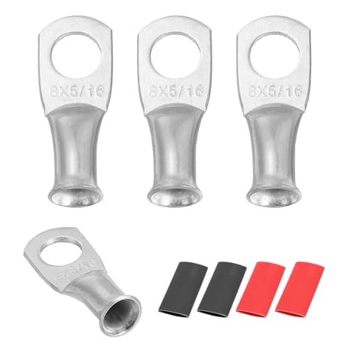 Image of sourcing map 4pcs 8 AWG M8 Battery Lugs Ring Terminals, 5/16" 8mm Stud Crimp Wire Terminal Connector End Copper, 2:1 Heat Shrink Tubing, Silver