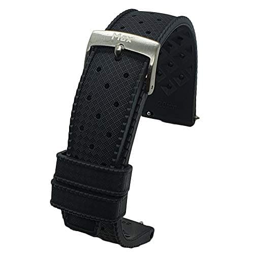 Image of Max Tropical Vintage Style FKM Rubber Divers Replacement Watch Strap Fluororubber (22mm, Black Silver QR)