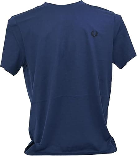 Image of Fred Perry Mens Unisex SM6579 Flock Laurel Wreath Graphic T Shirt 100% Cotton in French Navy Blue Size Medium