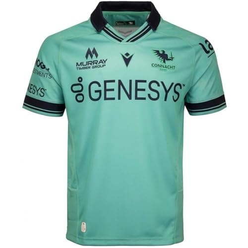 Image of Macron Mens Connact Rugby Shirt 2024 2025 Short Sleeve Teal/Blue L