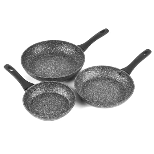 Image of Salter COMBO-8207A Megastone Non-Stick Frying Pan Set, 3 Piece Pan Set, 20/24/28 cm, Forged Aluminium Cookware, Dishwasher & Metal Utensil Safe, Use Little or No Oil for Healthier Meals, PFOA-Free