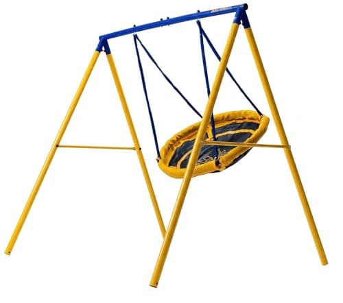 Image of Zero Gravity Kids Swing Set With Sturdy Metal Frame. Garden Fun For Up To 2 Children (UFO Bird Nest)