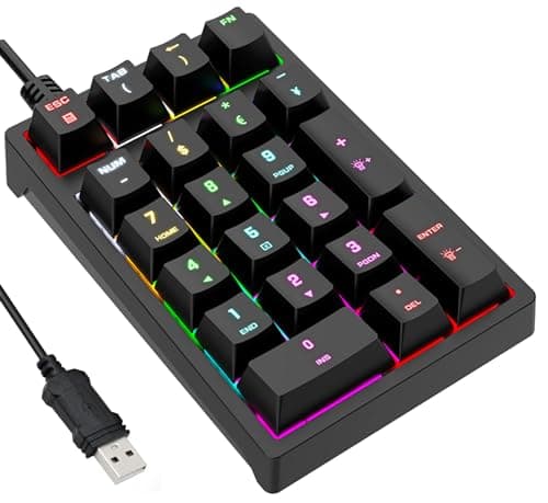 Image of OUYNIEI Mechanical USB Wired Numeric Keypad with RGB LED Backlit - 21 Key Numpad for Laptop and Desktop PC - Blue Switch (Black)