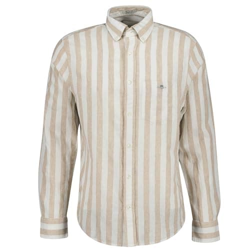 Image of GANT Men's Reg Cotton Linen Stripe Shirt, Oat Beige, XL