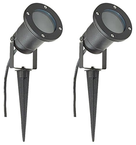 Image of Long Life Lamp Company 2 x GU10 Outdoor Garden Spike Ground Mount or Wall Lights IP65 Matt Black