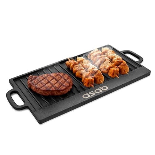Image of Reversible Cast Iron Griddle Plate Thickened BBQ Versatile Baking Grill Indoor Open Fire Oven Gas Stove Outdoor Camping Integrated Handles and Oil Drip Trays