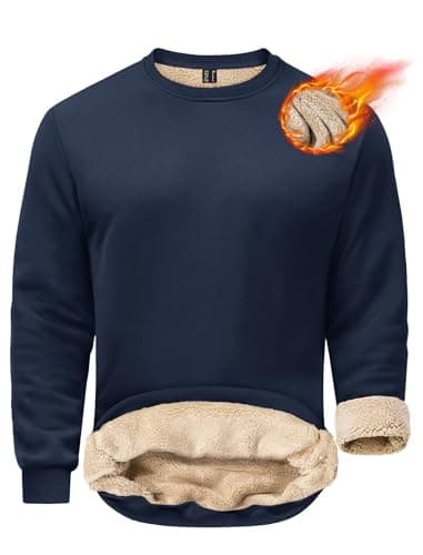 Image of EKLENTSON Sweatshirts Men Cotton Thick Fleece Lined Sweatshirt Winter Crewneck Pullover Jumper Solid Color Long Sleeve Warm Sherpa Fleece Top,Navy,XXL