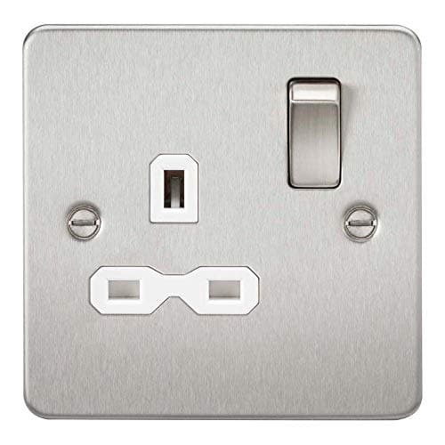 Image of Knightsbridge FPR7000BCW Flat Plate Switched Socket, Brushed Chrome with White Insert, 13 A, 1G, DP