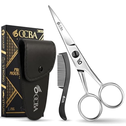 Image of OCBA Beard Scissor Professional Moustache Scissors Ear and Nose Hair Trimming Scissors Stainless Steel, Safety Use for Eyebrows
