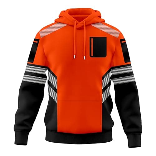 Image of TORO ACTIVA Mens Hi Vis Hoodie with Extra Reflective Tape Pullover for Safety Workwear High Visibility Utility Zipped Pockets, Work Hoodies for Men
