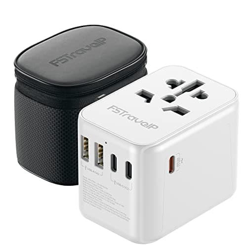 Image of Worldwide Travel Adapter with USB C PD 35W Fast Charge, FSTravelP Universal Plug Adaptor with 5 Port (2 USB A 3 Type C) Dual 10A Fused International Power Adapter for UK EU US AU 150+ Countries