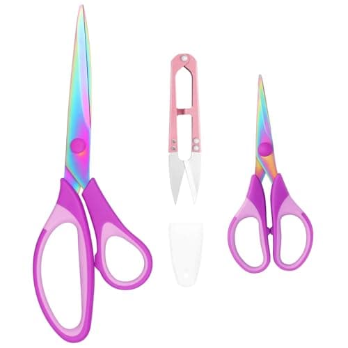 Image of Frepxzlk Fabric Scissors with Titanium Sharp Stainless Steel Blades and Soft-Grip Handles, Suitable for Sewing, Cutting Fabric Leather and Home Office Artist. 3-Piece Set (Purple Titanium 3)
