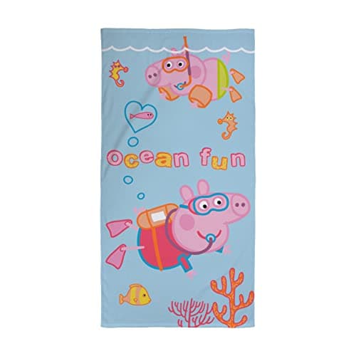 Image of Character World Official Peppa Pig Kids Towel | Super Soft Feel, Peppa & George Diving Design | Perfect The Home, Bath, Beach & Swimming Pool | One Size 140x70cm