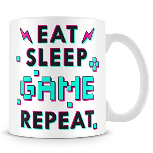 Image of MUGGZ ‘Eat Sleep Game Repeat’ Mug – Gamer Coffee Cup – Perfect Gaming Gift for Him or Her – 11oz Ceramic Mug