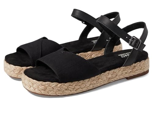 Image of TOMS Women's Abby Sandal, Black Slubby Woven/Leather, 7.5 UK