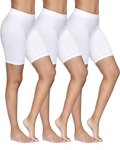 Image of YADIFEN 3 PACK Women Anti Chafing Shorts Seamless Shorts Boxers Safety Short Ultra Soft Lycra Short for Ladies Under Skirt Yoga Running Sports Leggings White M