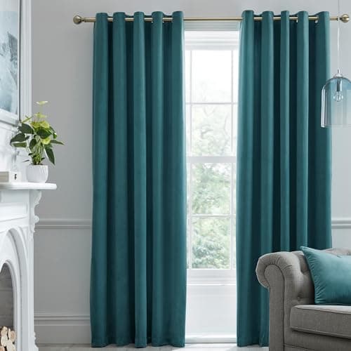 Image of Laurence Llewelyn-Bowen Teal Velvet Blackout Curtains 46 x 72 Inches (117 x 183 cm) – Eyelet – Thermal and Soundproof – 2 Panels – Bedroom Drapes – Montrose Collection – Soft Luxury Finish