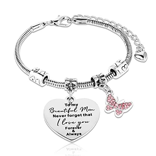 Image of Mum Bracelet, Gifts for Mum Mother Bracelet from Son and Daughter Silver Charm Bracelets for Mother's Day Gift-To My Beautiful Mom. Never Forget That I Love You. Forever & Always